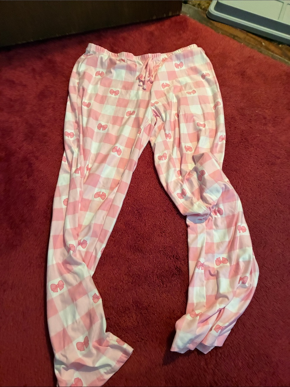 Bobbie Brooks Pink Gingham Bow Print Pajama Bottoms